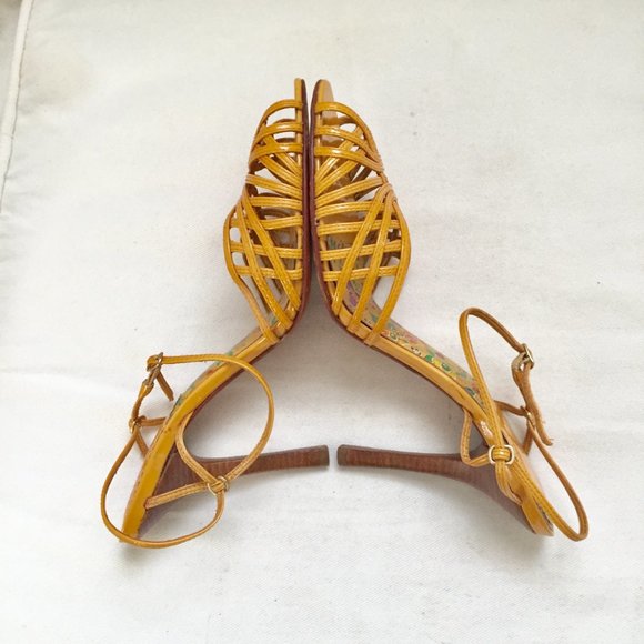 Aldo Leather Mustard Strappy Sandals Size 40 US/ 9 - Picture 5 of 8